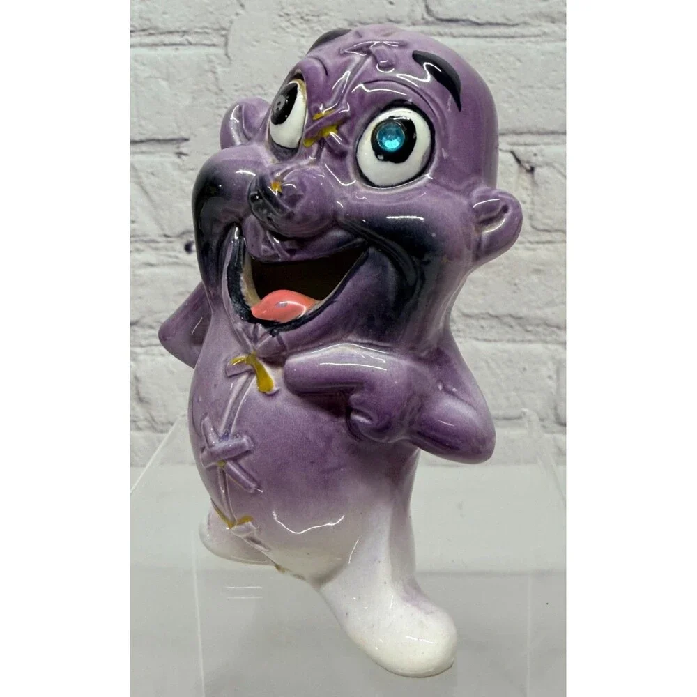 Vtg Kreiss Psycho Ceramics Purple Monster Figurine My Operation Stitches Kitschy